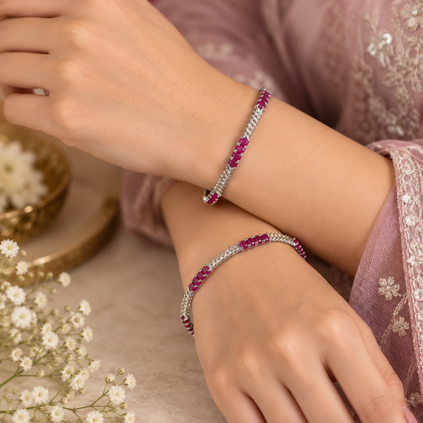 Elina Ruby Silver Bangles