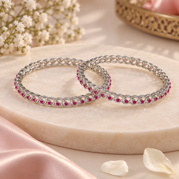 Kiara Crimson Twist Silver Bangles