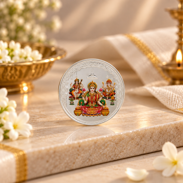 Lakshmi Ganesh Saraswati Blessings 20Gm Silver Coin