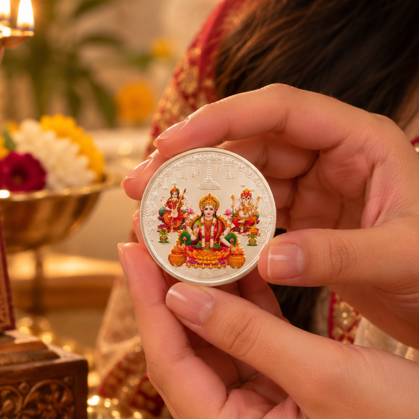 Lakshmi Ganesh Saraswati Blessings 20Gm Silver Coin
