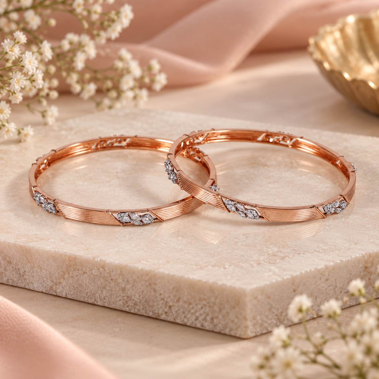 Vedika Rosé Leaf Diamond Bangles