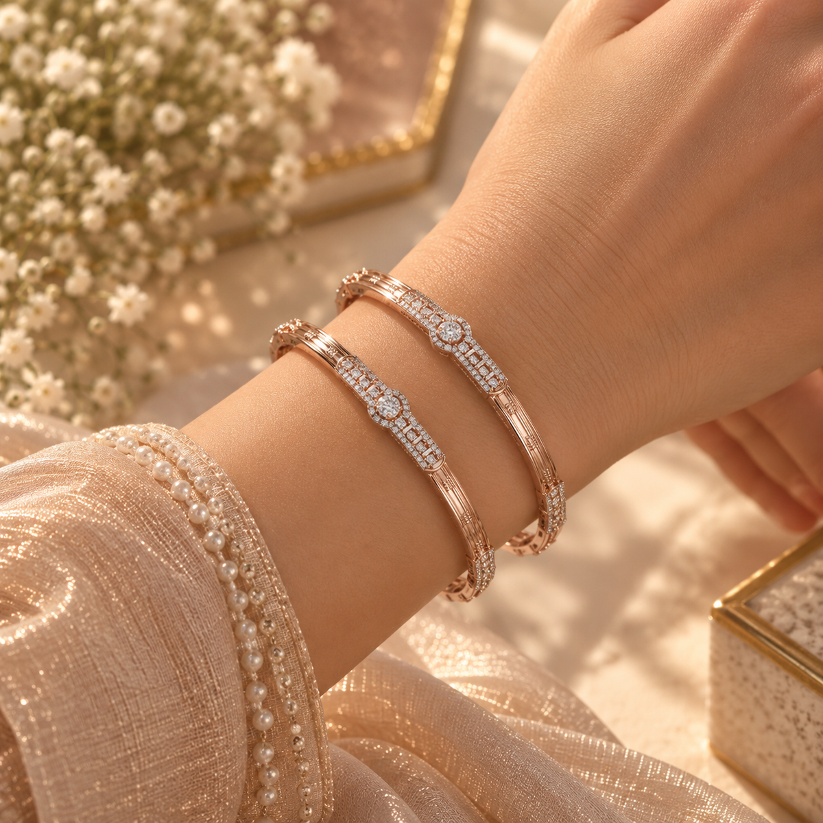 Radiant Rose Elegance Diamond Bangles
