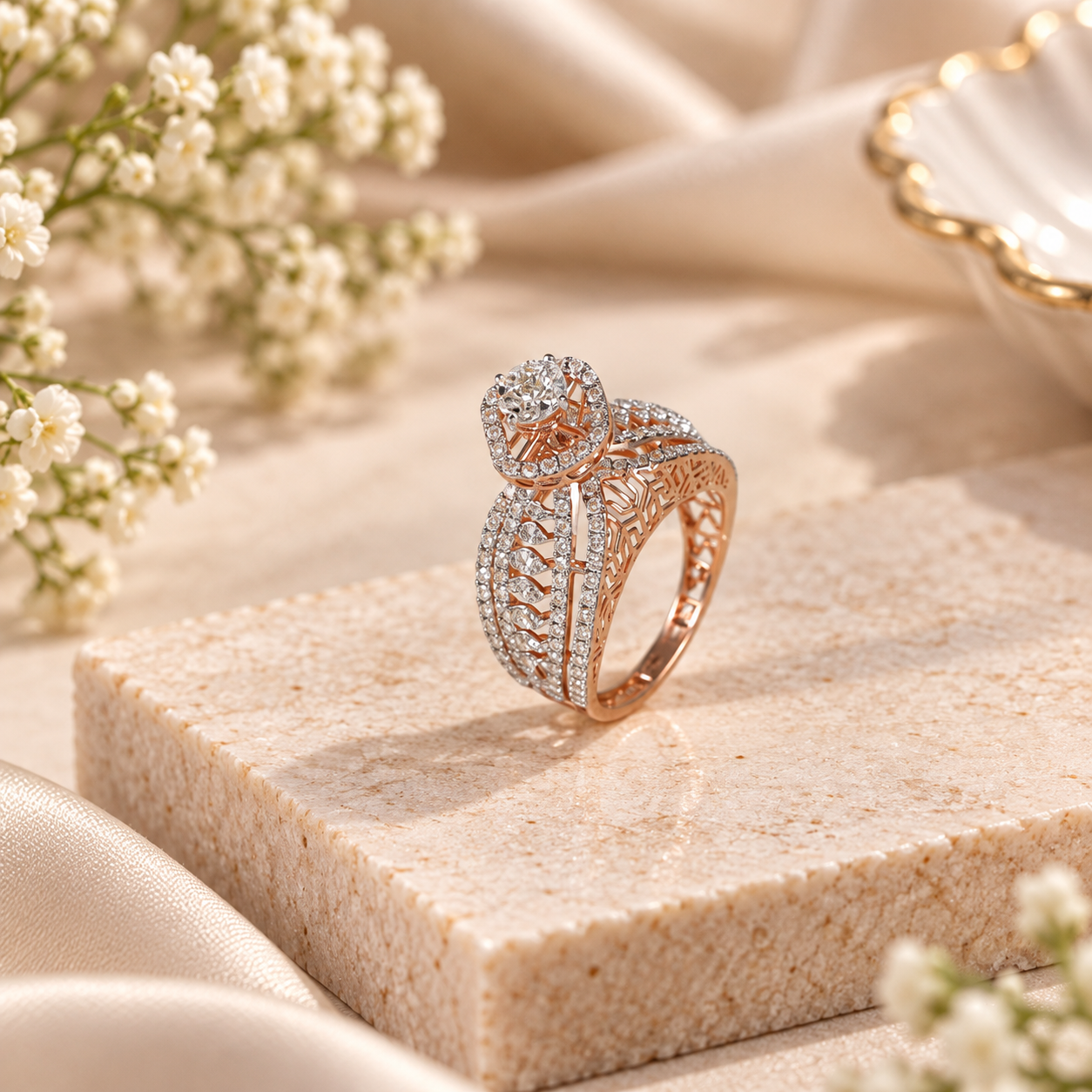 Nyra Celestial Lattice Halo Diamond Ring