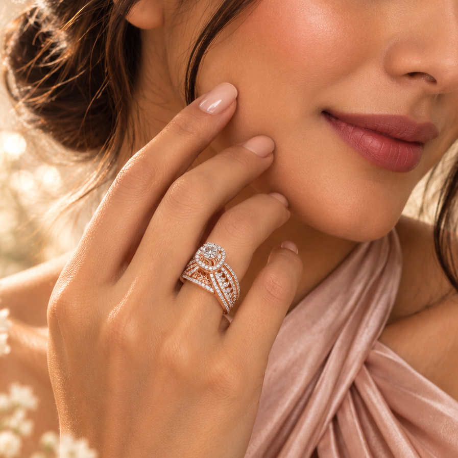 Nyra Celestial Lattice Halo Diamond Ring
