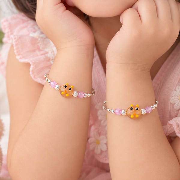 Pink Teddy Charm Silver Baby Bangles