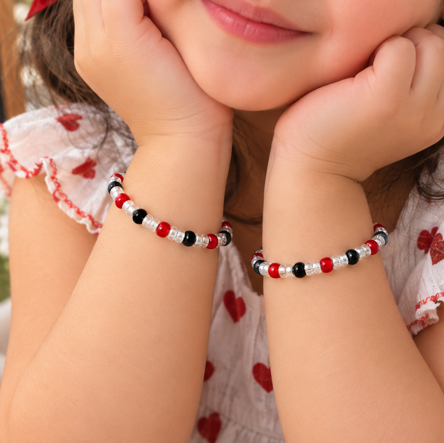 Crimson Black Beaded Silver Baby Bangles