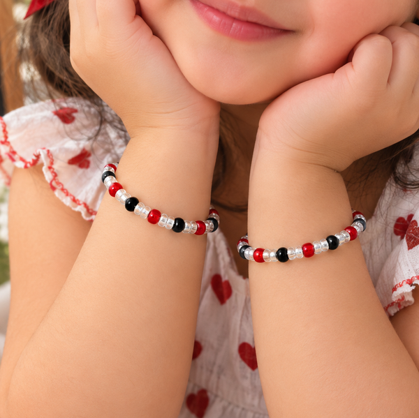 Crimson Black Beaded Silver Baby Bangles