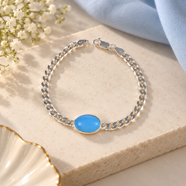 Ocean Blue Curb Silver Bracelet For Him