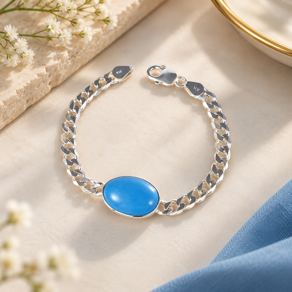 Advik Blue Aura Chain Silver Bracelet For Him