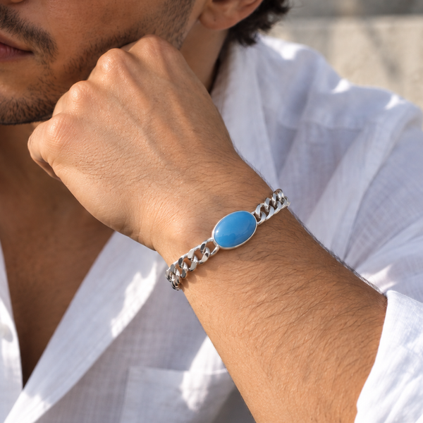 Advik Blue Aura Chain Silver Bracelet For Him