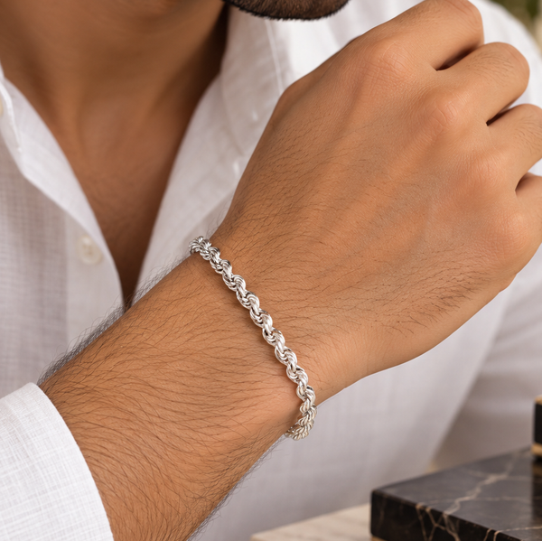 Yuvaan Twisted Silver Bracelet For Him