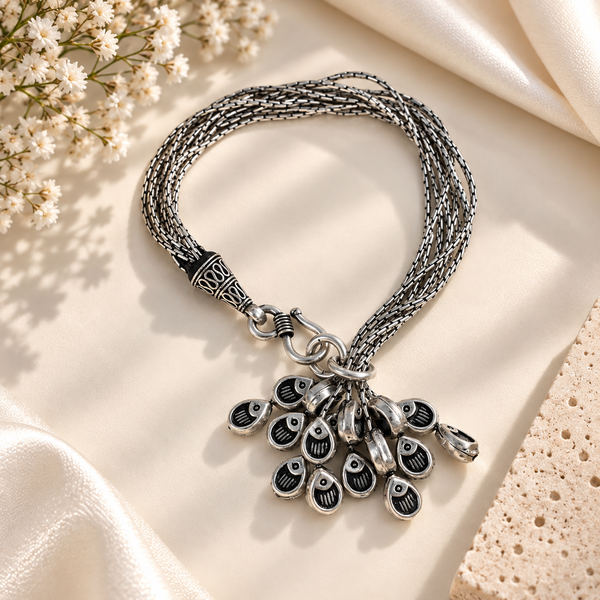 Nitya Mystic Eye Tassel Silver Bracelet