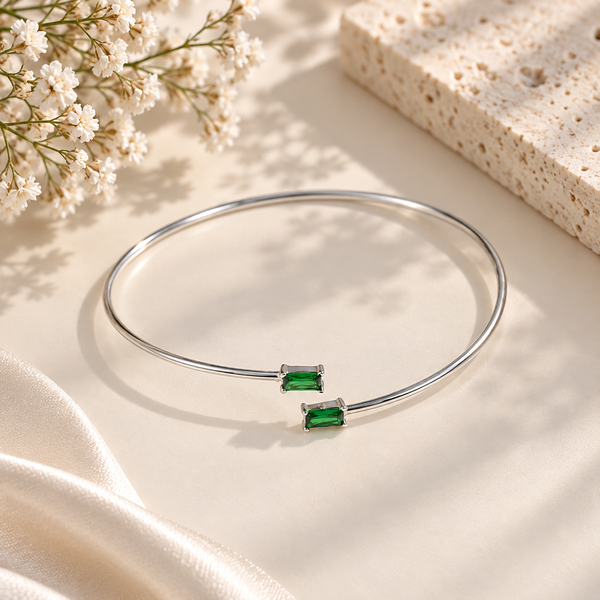 Kiara Green Twin Stone Silver Bracelet