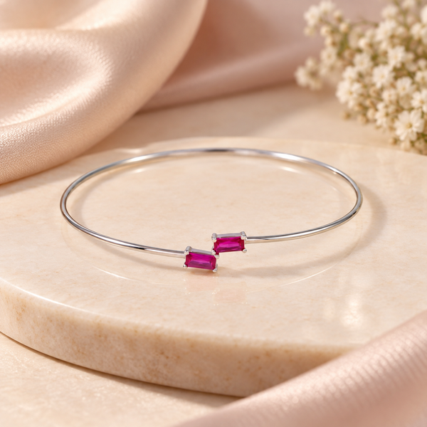 Riya Ruby Twin Stone Silver Bracelet