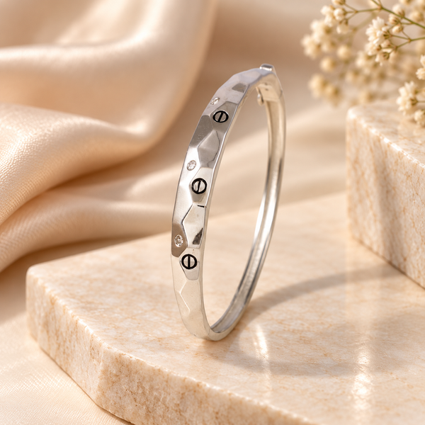 Navya Geometric Screw Silver Bracelet