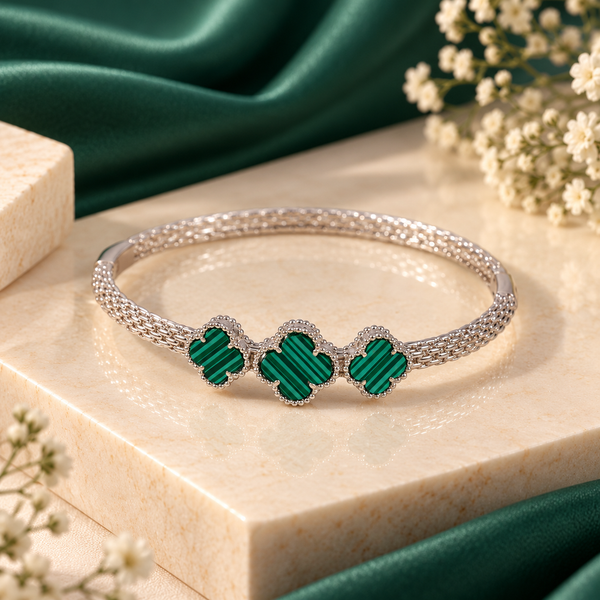 Tina Emerald Clover Silver Bracelet