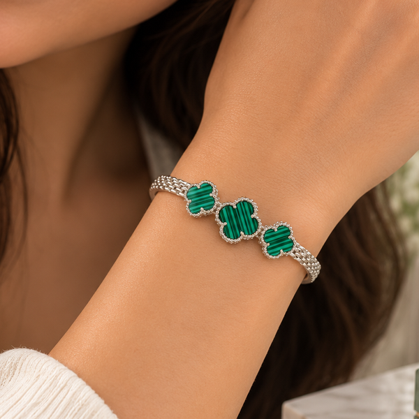 Tina Emerald Clover Silver Bracelet
