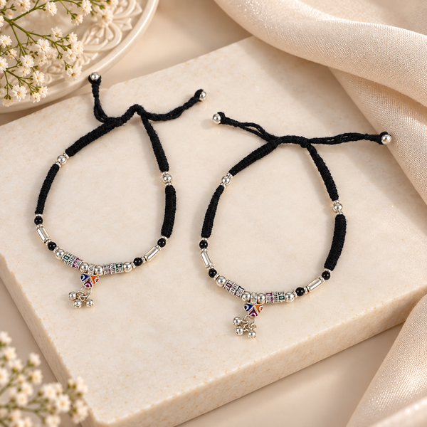 Chhavi Festive Ghungroo Black Silver  Anklets