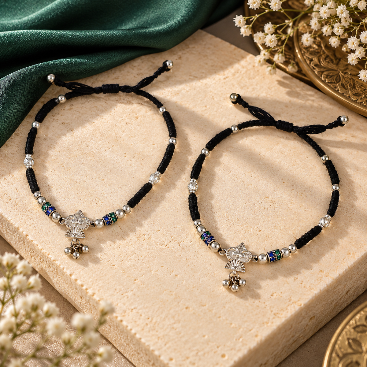 Avisha Enchanted Peacock Charm Silver Anklets