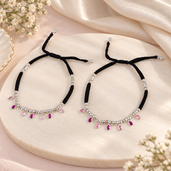 Gayatri Blushing Teardrop Silver Anklets