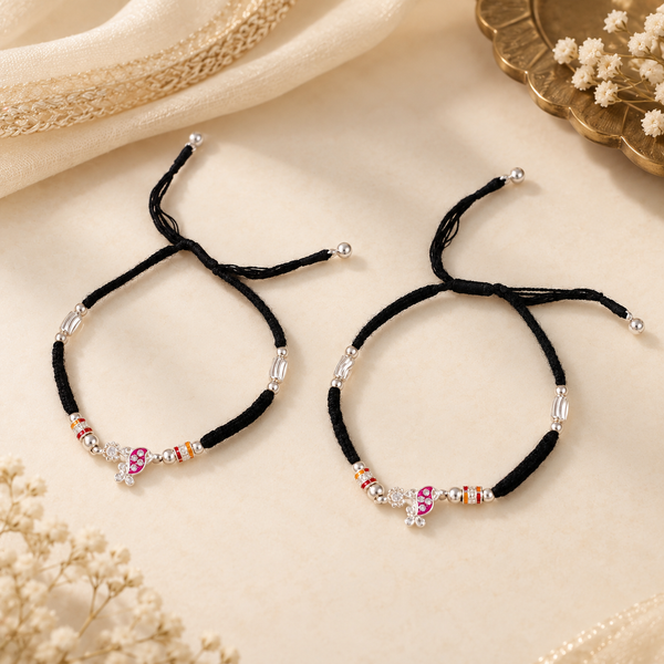 Kritika  Pink Paisley Silver Anklets