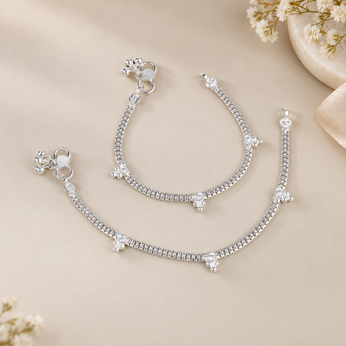 Cluster Bell Silver Baby Anklets