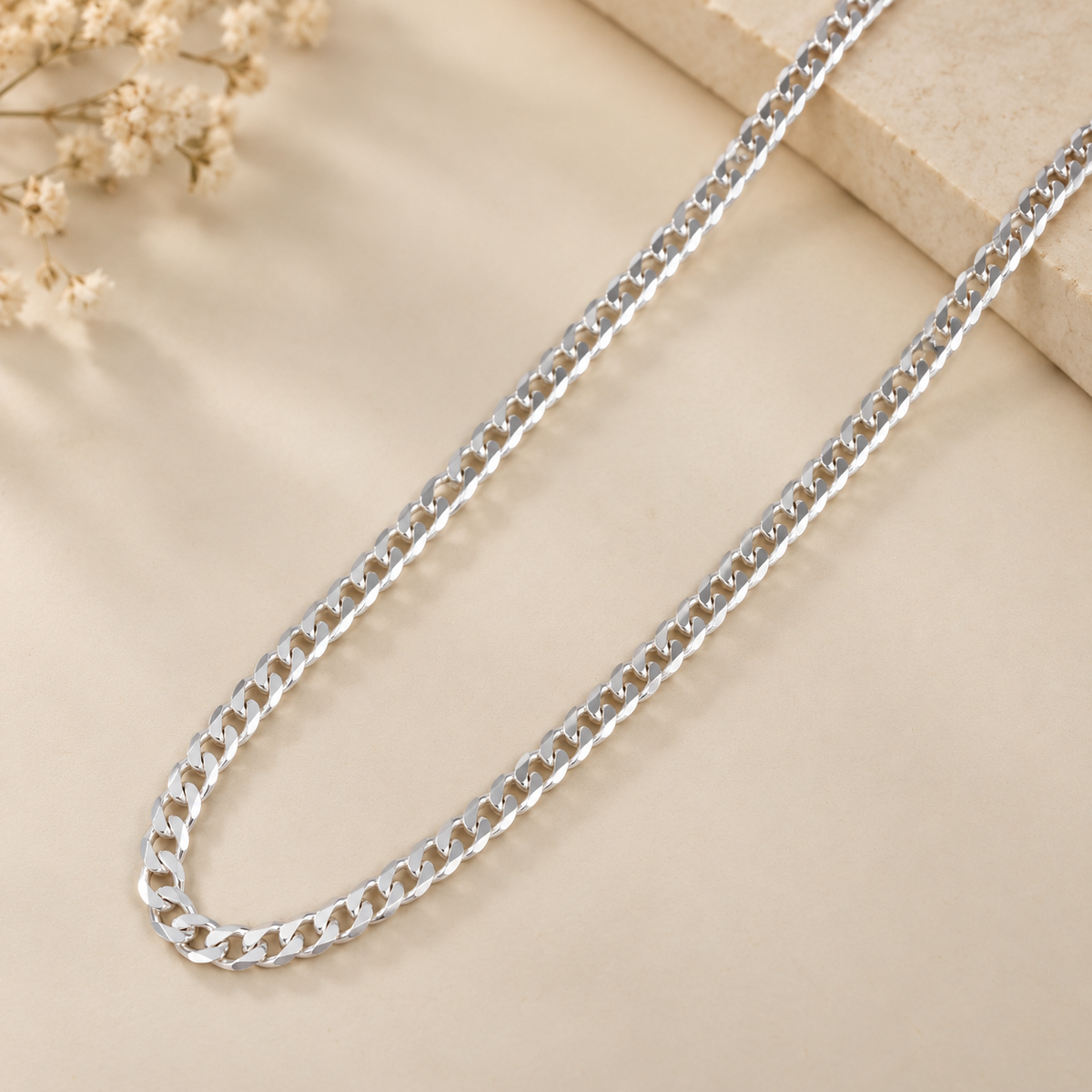 Reyansh  Curb Silver Chain For Him