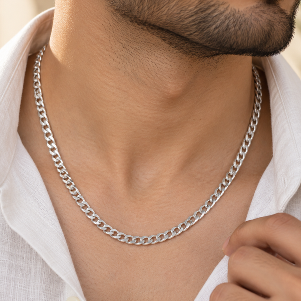 Reyansh  Curb Silver Chain For Him