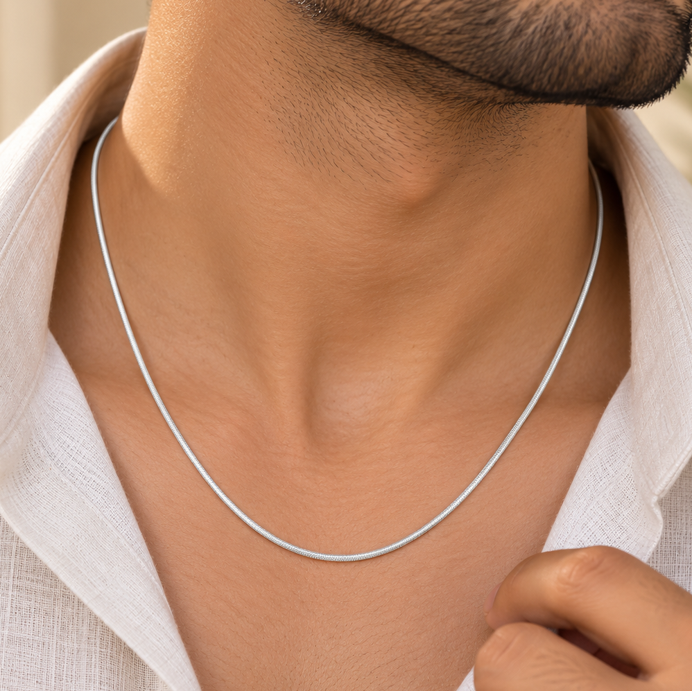 Dhruv Sleek Snake Silver Chain For Him