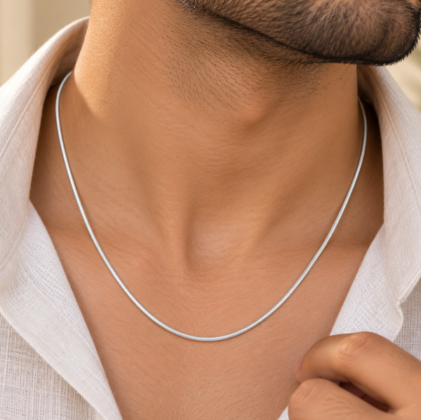 Dhruv Sleek Snake Silver Chain For Him