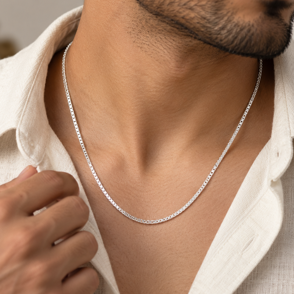 Krishav Classic Box Silver Chain For Him