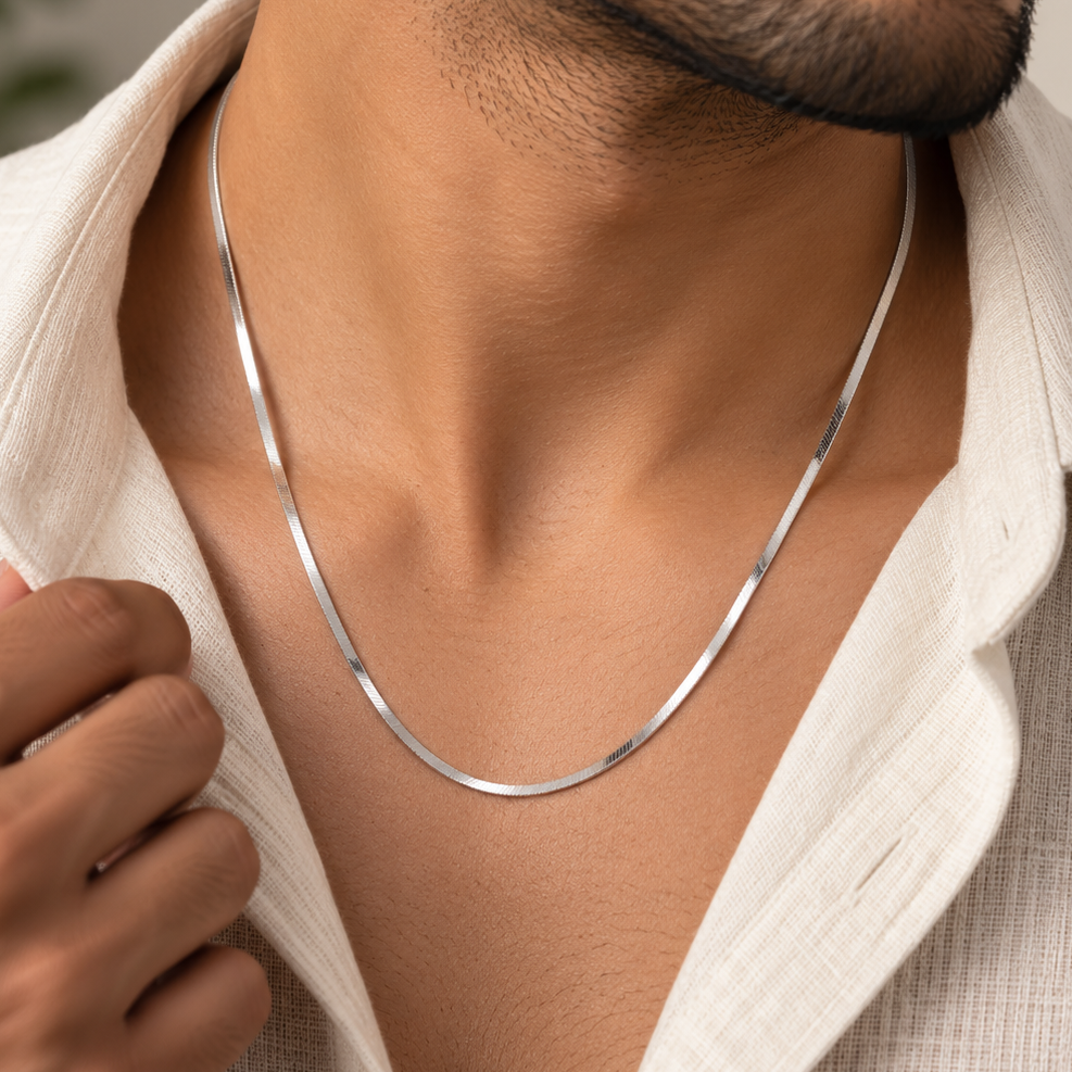 Advik  Mirror Herringbone Silver Chain For Him