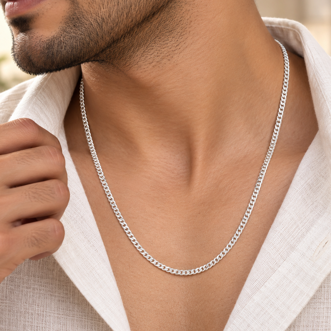 Twisted Curb Silver Chain For Him