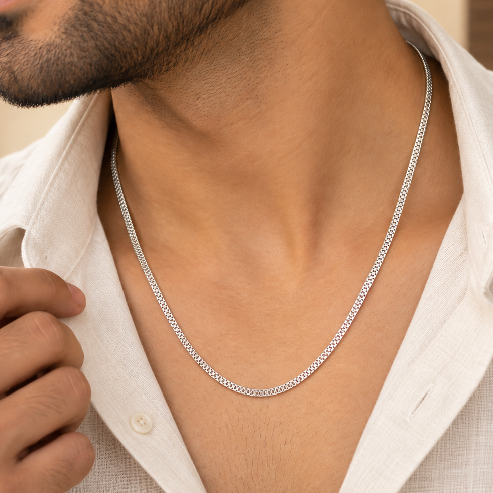 Krishna Radiant Box Silver Chain For Him