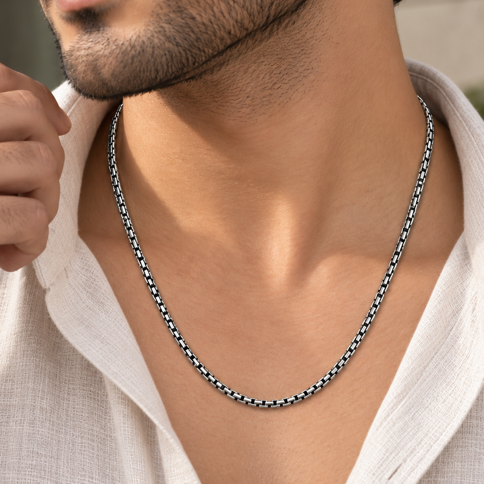 Kairav Midnight Link Silver Chain For Him
