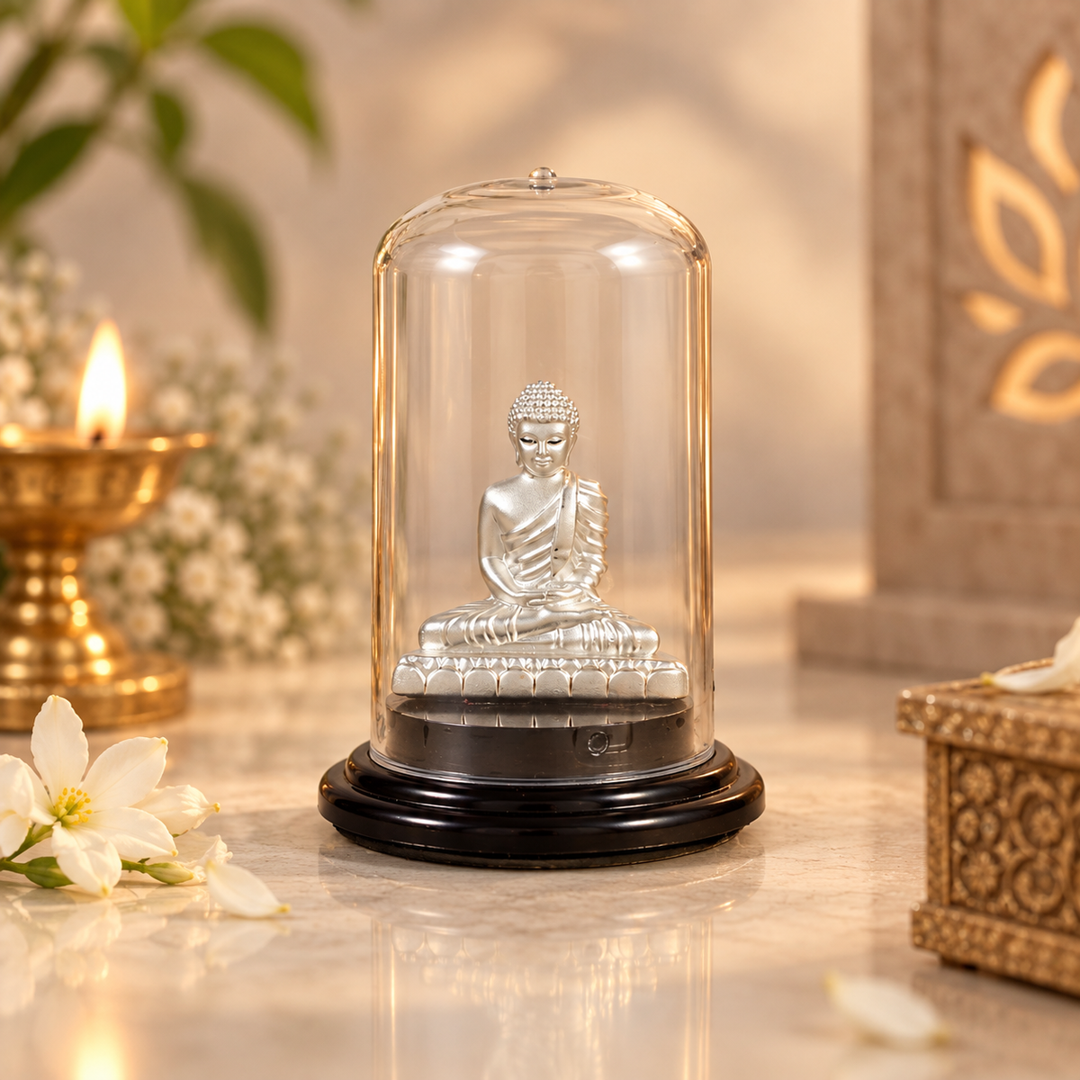 Serene Buddha Silver Idol