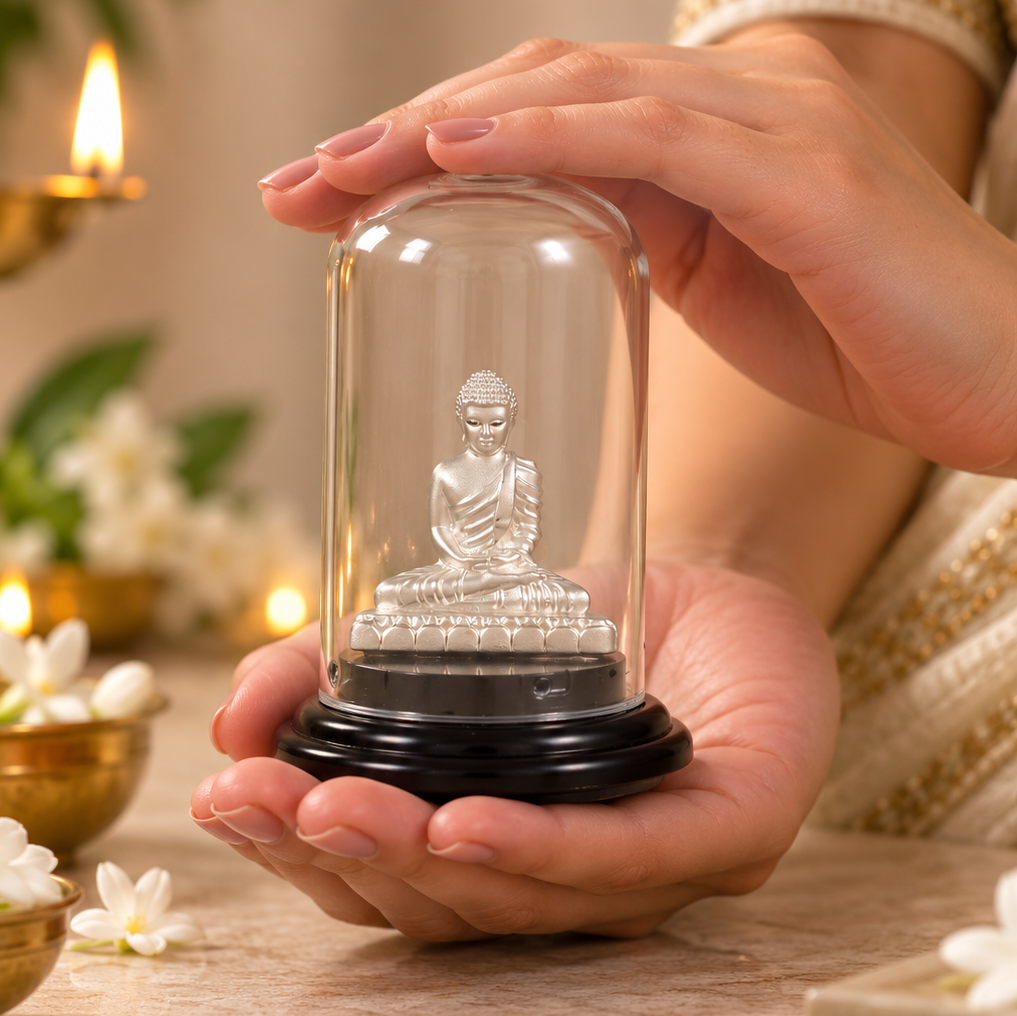 Serene Buddha Silver Idol