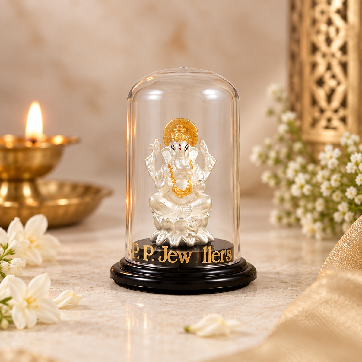 Lotus Vighnaharta Silver Idol