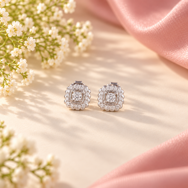 Reya Square Studs Silver Earrings