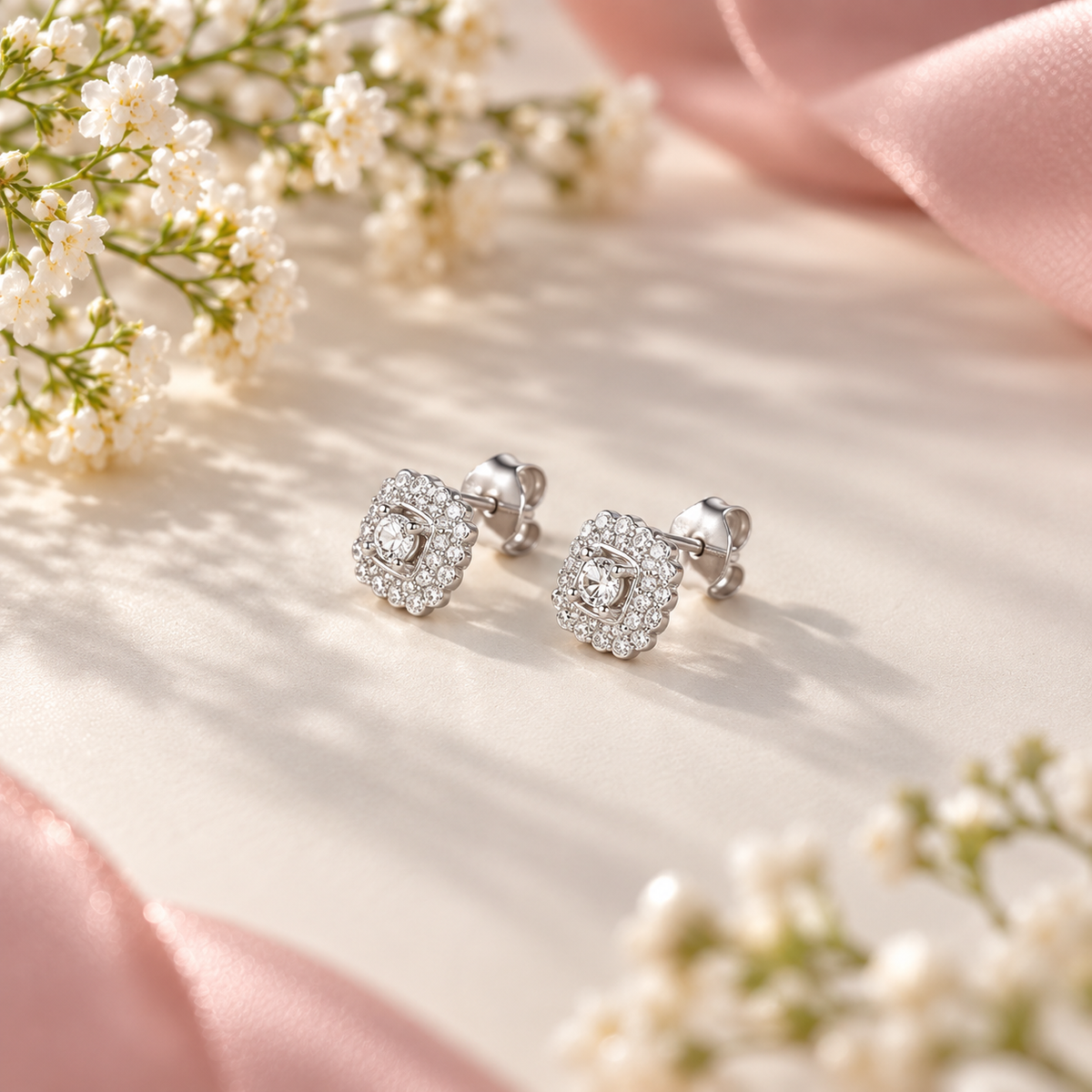 Reya Square Studs Silver Earrings