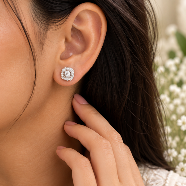 Reya Square Studs Silver Earrings