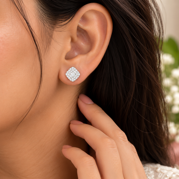 Nisha Radiance Halo Studs Silver Earrings