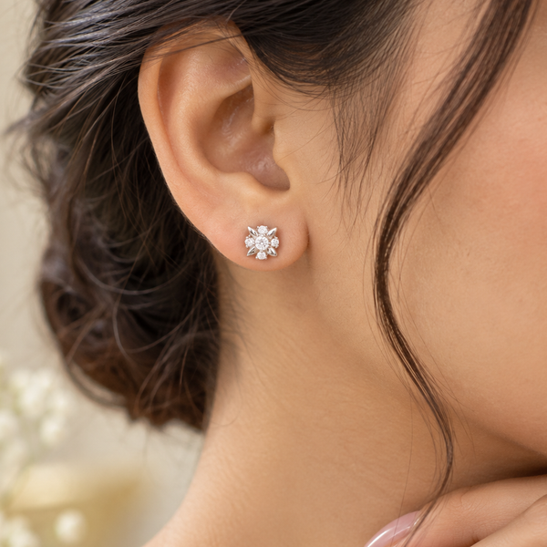 Jiya Crystal Blossom Studs Silver Earrings