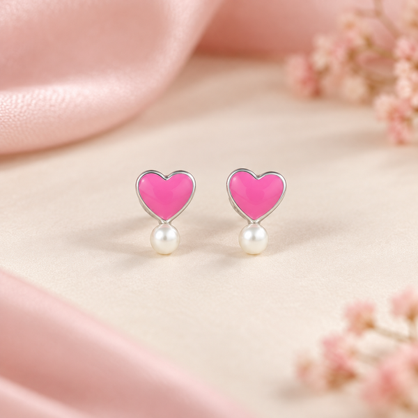 Ruhi Pink Pearl Heart Silver Earrings