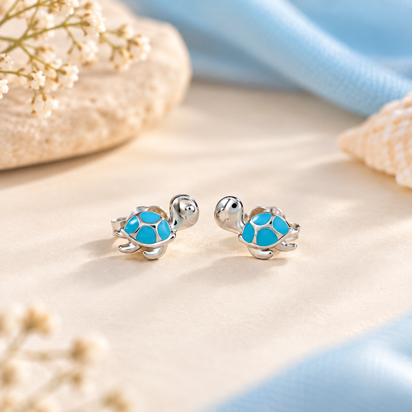 Ocean Blue Turtle Silver Earrings