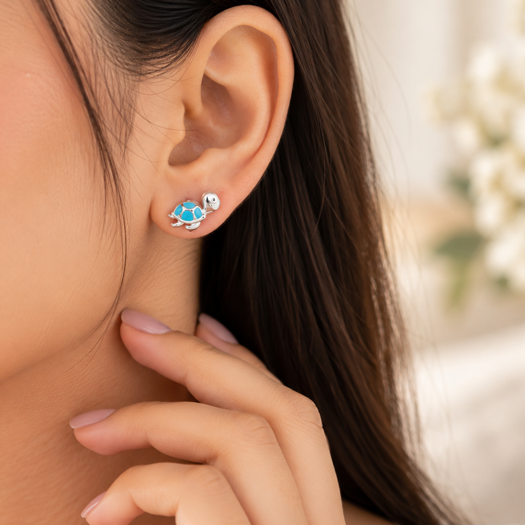 Ocean Blue Turtle Silver Earrings