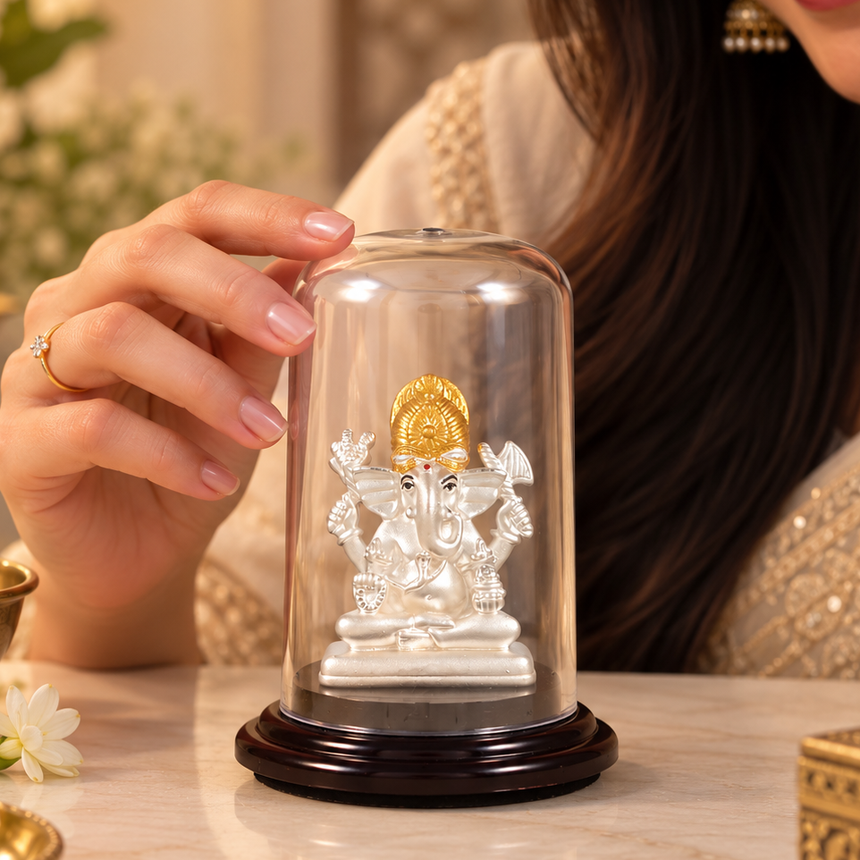 Shubh Mangal Ganesha Silver Idol