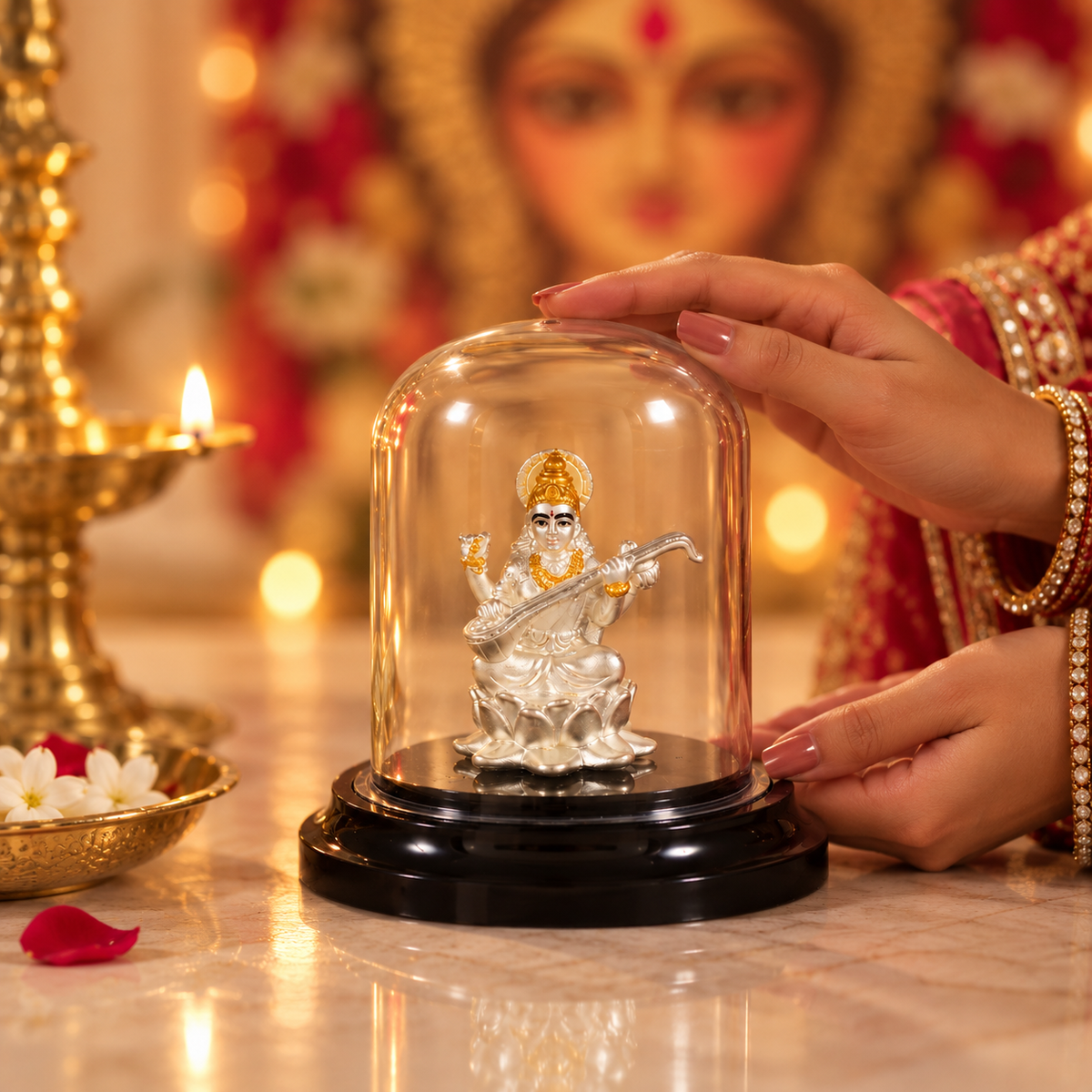 Gyan Jyoti Saraswati Silver Idol