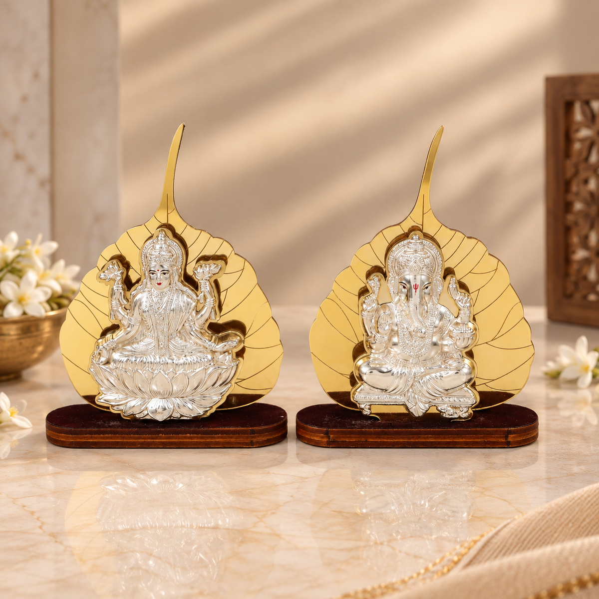 Peepal Grace Lakshmi Ganesha Silver Idol