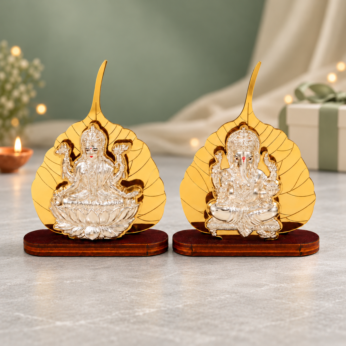 Peepal Grace Lakshmi Ganesha Silver Idol